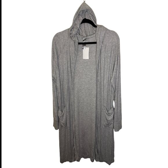 Go Couture Sweaters - Go Couture Light Gray Knit Hooded Long Sleeve Open Duster Cardigan Sz L